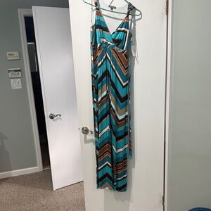 Roz & Ali Teal and Brown Chevron Maxi Dress